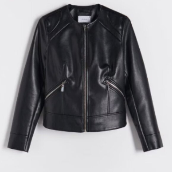 RESERVED Faux leather biker jacket sz12 * European Brand - Picture 3 of 9
